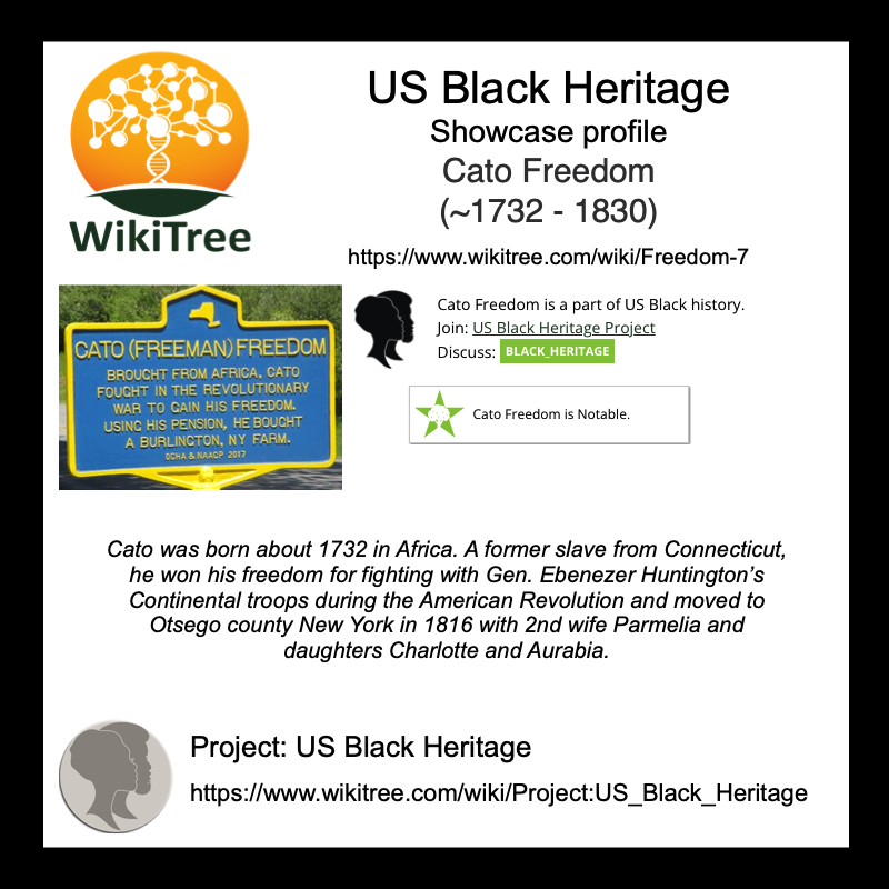 WikiTreers's tweet photo. Today's #USBH #NotableoftheWeek profile: Cato Freedom from #Africa #RevolutionaryWar soldier
https://t.co/7tHsKt1BnO
#USBlackHeritage #WikiTree #1776 #YearOfFamilyConnections #NewYorkGenealogy #CollaborativeGenealogy https://t.co/48LlSlERV8