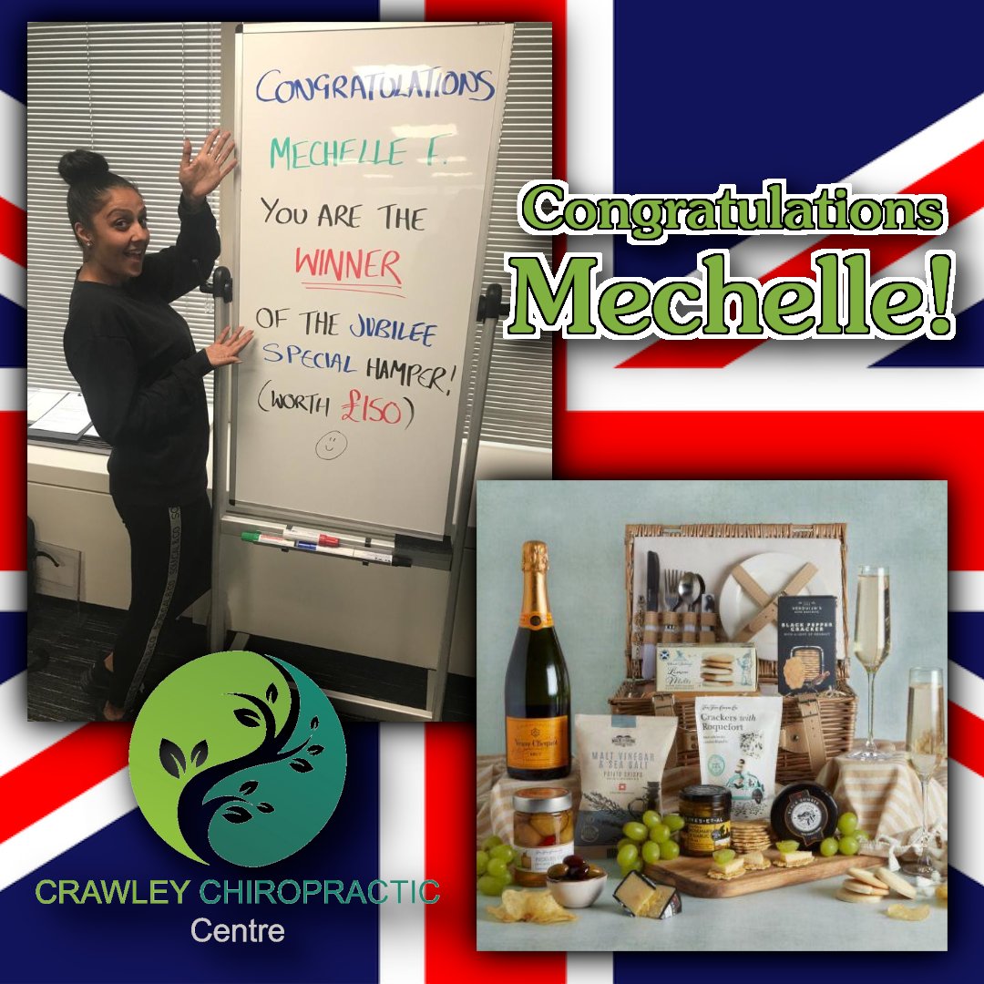 Huge congratulations to Mechelle Frost who won the Platinum Jubilee Luxury Hamper competition at Crawley Chiropractic Centre worth £150 from Hampers.com 

#winner #chiropractic #chiropractor #jubilee