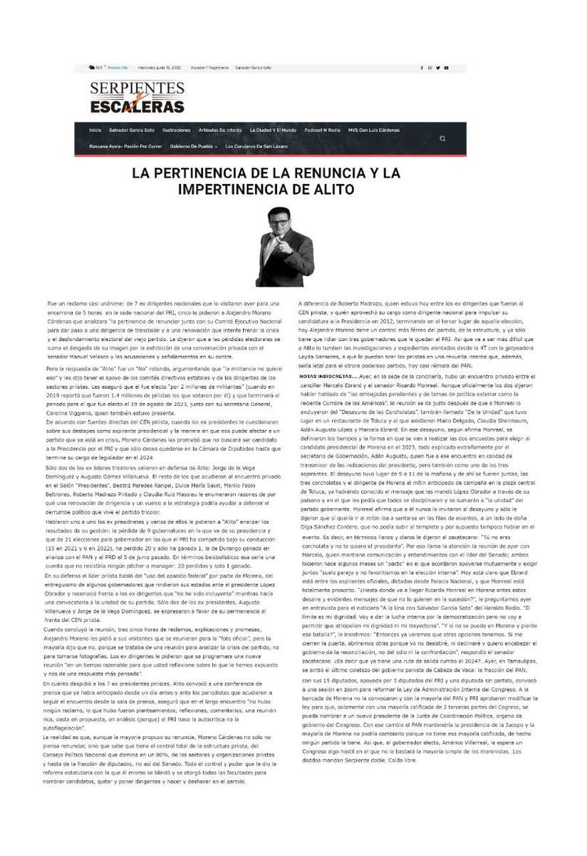 SerpienYEscaler's tweet photo. LA PERTINENCIA DE LA RENUNCIA Y LA IMPERTINENCIA DE #ALITO
Columna de @SGarciaSoto
Columna de @SGarciaSoto
@PRI_Nacional @alitomorenoc
@DulceSauri @MFBeltrones @ruizmassieu
@osoriochong
@RobertoMadrazo_
#BeatrizParedes
#CesarCamacho
https://t.co/MK9t1FSVVs https://t.co/7gWt3HgOKs