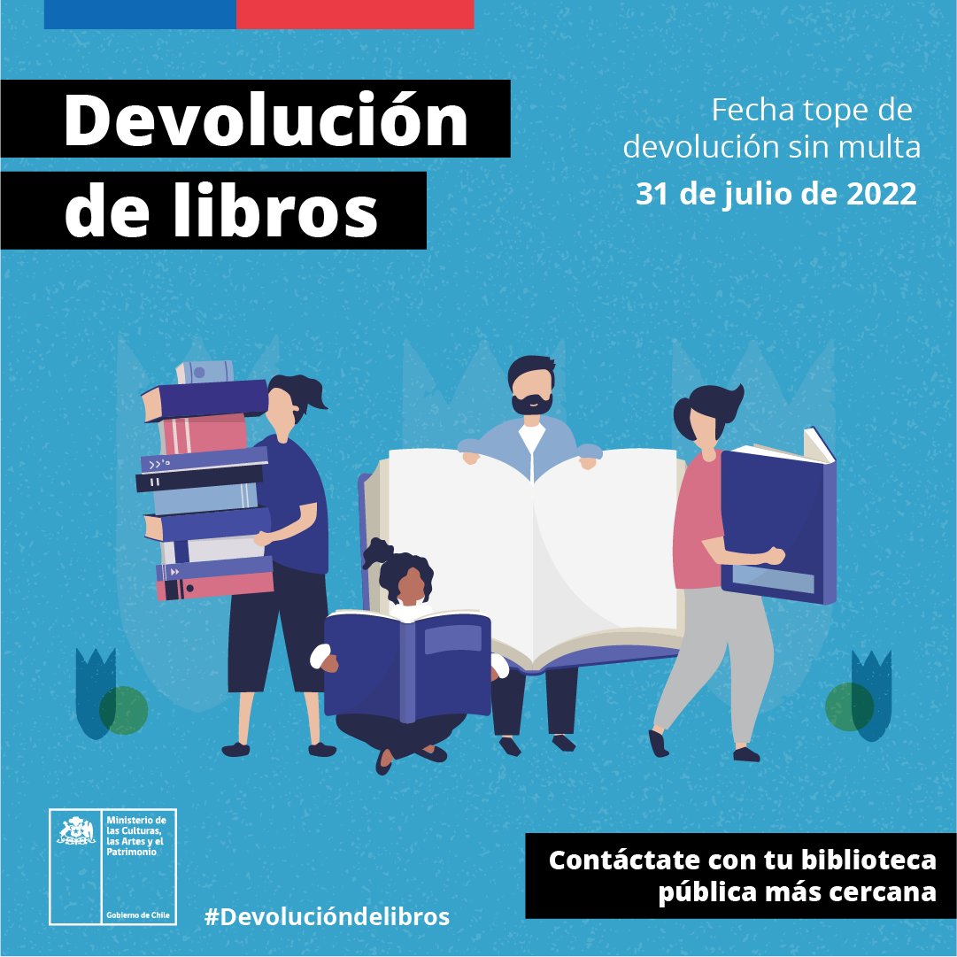 ¡EVITA MULTAS! El sistema Nacional de Bibliotecas Públicas ha extendido el plazo para que puedas devolver los libros que nos solicitaste. Desde ahora podrás entregarlos hasta el próximo 30 de julio. Sólo acércate a nuestra biblioteca, ubicada en Aníbal Pinto #12952,