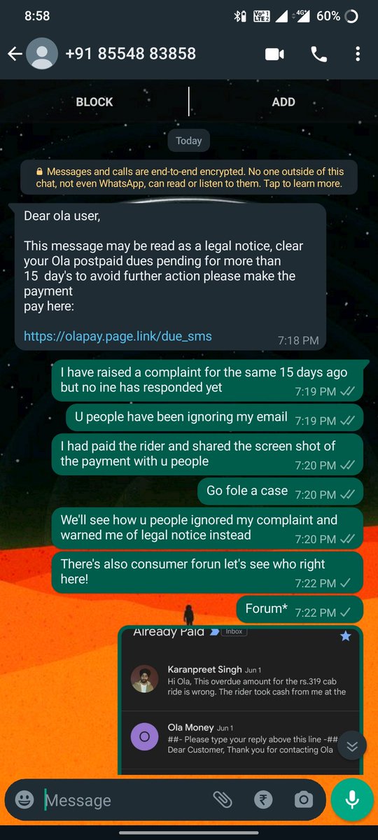 nerdpreet's tweet photo. @Olacabs Terrible service. I had raised a payment issue to ola 15 days ago and you guys have yet to respond to my case despite my follow ups and instead of resolving my problem you guys sent me a legal warning for rs.329 on WhatsApp and did not reply even there. CROOKS! https://t.co/UTwiJaVfV0