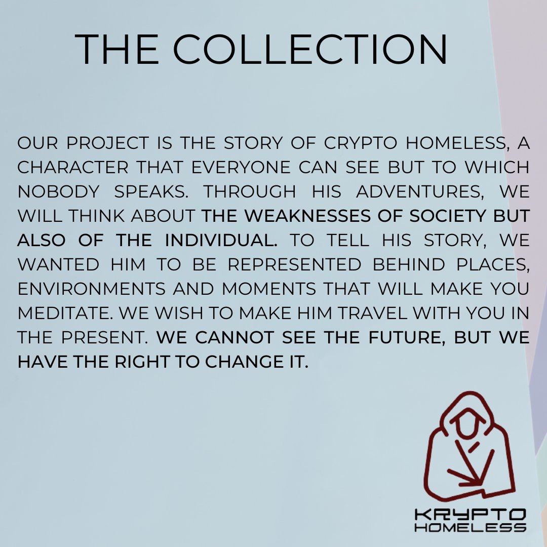KryptoHomeless's tweet photo. Some information about the meaning of the  #NFT collection Road of the Crypto Homeless. 
Be ready !😁
#NFTs #NFTProject #NFTCommunity #art #digitalart #drawings #meaning https://t.co/1muGM6oppy