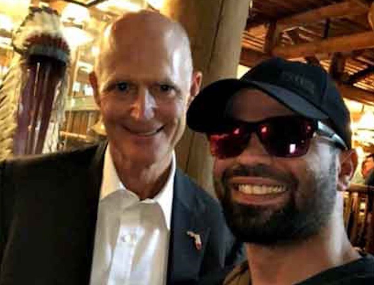 tomaskenn's tweet photo. Rick Scott invoked the Fifth Amendment 75 times when deposed for committing the largest case of Medicare fraud in U.S. history and was fined $1.7 billion for it. 

Here he is with convicted Proud Boys leader Enrique Tarrio. https://t.co/Y1oW1ltChd