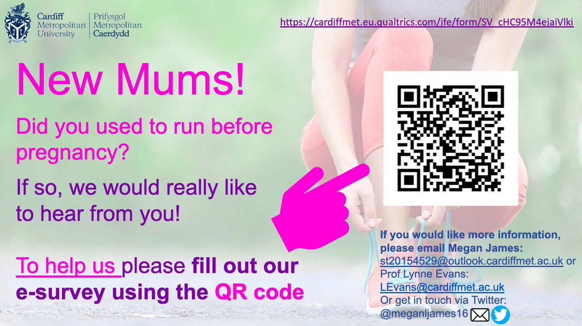 Over 18?
Gave birth in the last 2 years?
Ran for at least 30 minutes prior to pregnancy?

Please help us find out what helps and hinders returning to running postpartum and fill in my e-survey!
Link:👇🏻

cardiffmet.eu.qualtrics.com/jfe/form/SV_cH…

Please share🤞🏻