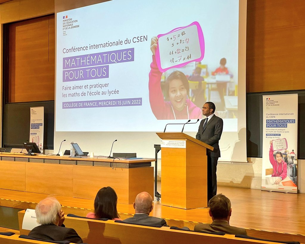 CKerrero's tweet photo. « Mathématiques pour tous : faire aimer et pratiquer les maths de l’école au lycée »
Ouverture de la Conférence internationale du Conseil scientifique de l'éducation nationale par @PapNdiaye.
La connaissance mathématique est un enjeu crucial pour le citoyen du 21ème siècle ! https://t.co/9j0aNH3z6Z