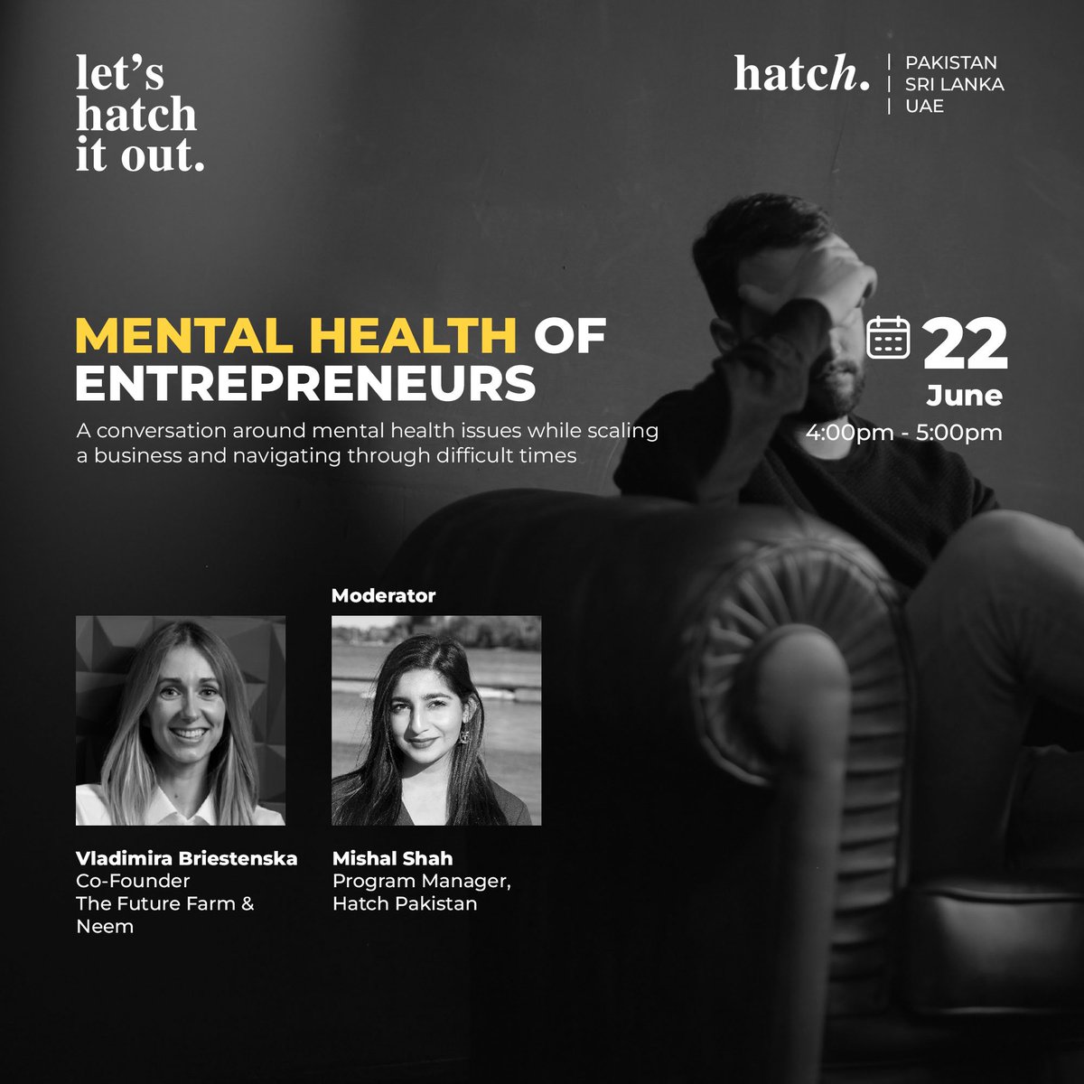 hatch_pakistan's tweet photo. Join us for a conversation with Vladimira, Co-founder Neem Exponential and The Future Farm. 

Vladimira is an entrepreneur, angel investor and an advocate for poverty alleviation and mental health.

Join Hatch Mentorship: 
https://t.co/bmPtIHvb8E https://t.co/sNdMLbILbZ