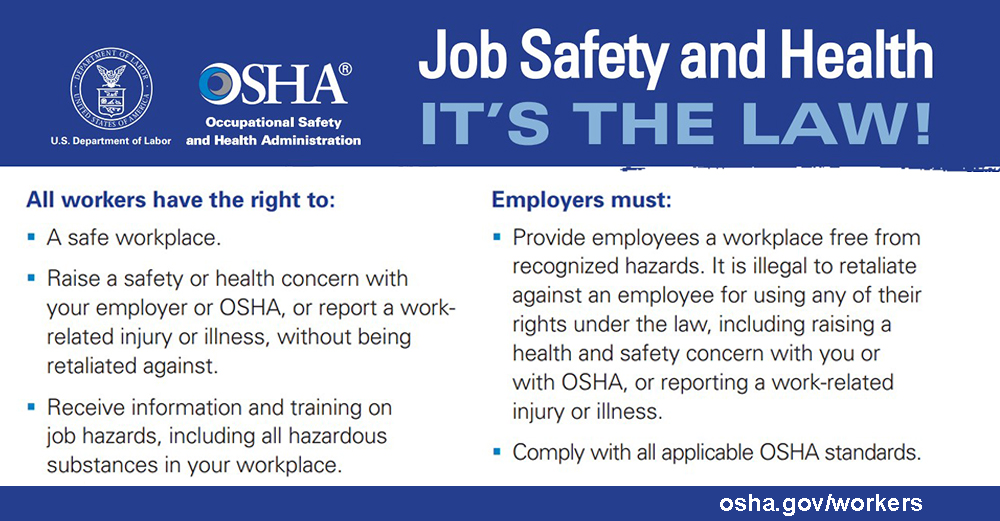 OSHA_DOL on X: The OSHA Job Safety and Health poster, which informs  workers of their right to a safe workplace, can be downloaded for free in  12 languages:   / X