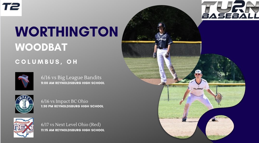 Turn2_Cromer's tweet photo. Schedule for this weekend @WoWoodBat 

Pitching Rotation:

@TolfordTrent vs Big League Bandits

@SouthyPaw15 vs Impact BC Ohio

@Broden_Hughes vs Next Level Ohio (Red)

@Turn2_RECRUIT @Turn2_BASE https://t.co/dbZZ2HXFIM