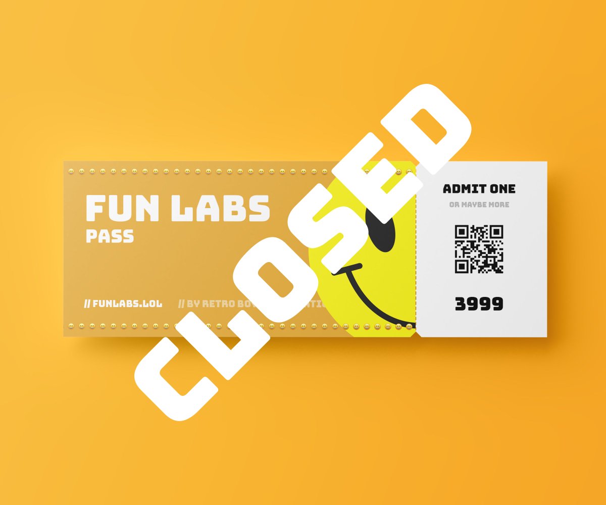 🚨🚨 Fun Labs Pass claiming is officially closed! Reveal of free-to-mint collection for holders in next 5 mins, turn on notifications! 2,107 passes are claimed by 164 holders! In next couple hours you'll be able to trade tickets on @TheBullSoc marketplace #funlabs #bnb