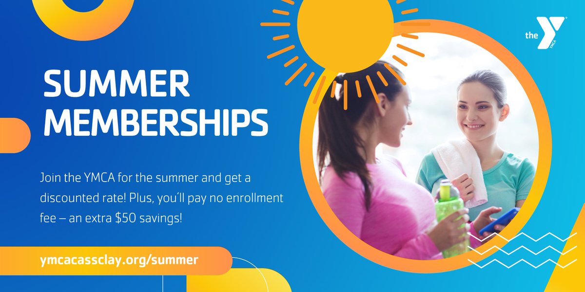 Looking to be healthier this summer? 💪☀️ (I know I always am!) Good news: you can join the YMCA this summer and get a discounted rate! Plus we have something cool called "Free Friend Friday" where you can bring a friend to workout with you for free! 👯ymcacassclay.org/summer
