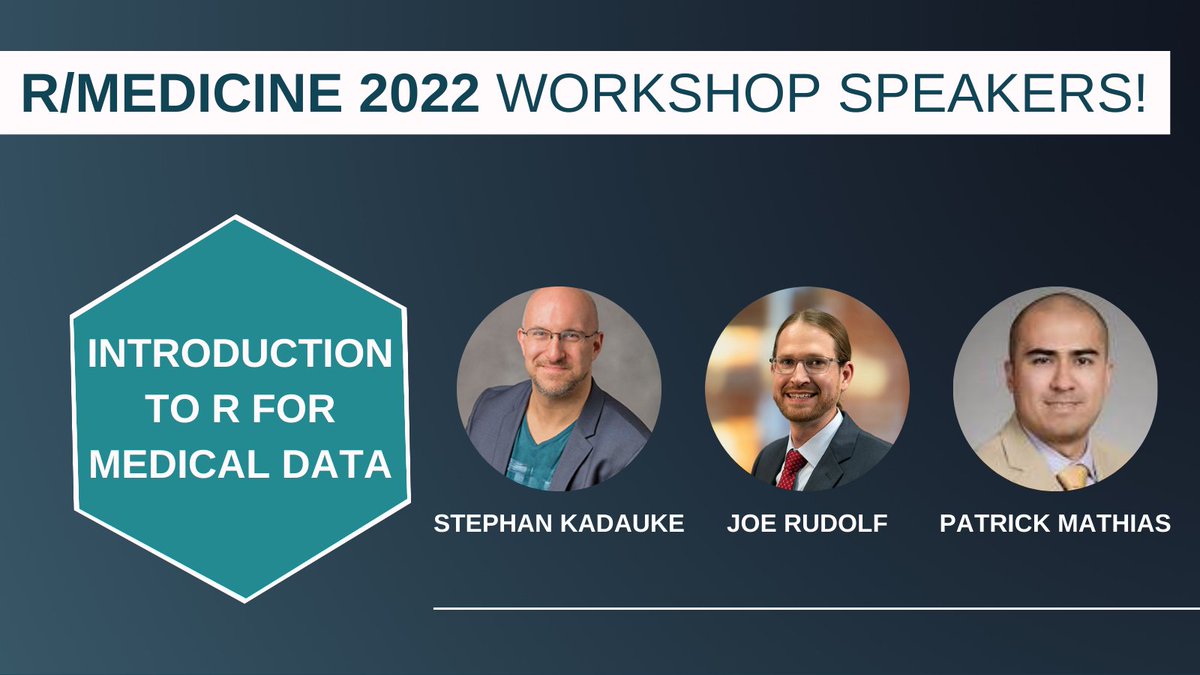 r_medicine's tweet photo. Professor @StephanKadauke, Joe Rudolf, @patrickcmathias will teach Intro to R Clinical Data for #medicalprofessionals at #rmed2022. Included with registration, save your spot! https://t.co/qm6bm24p3Z #clinicalinformatics #RStats #tidyverse https://t.co/jS32sqvlW6