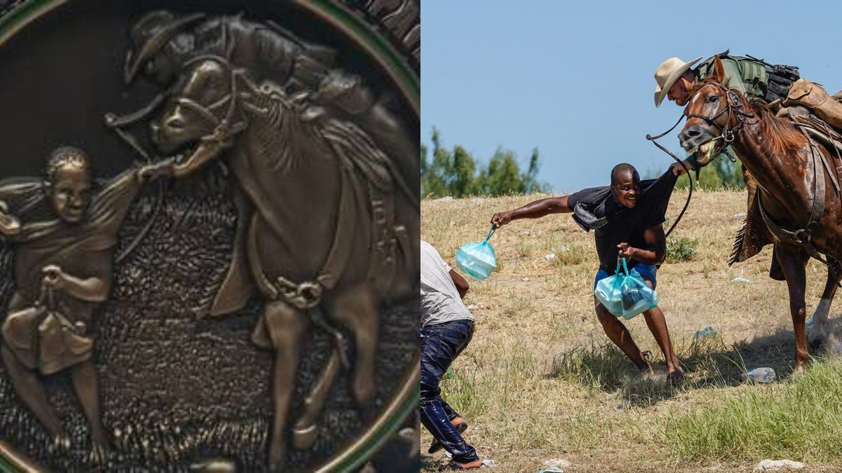 The coin depicts one of the most controversial images of the incident, captured by photographer @PaulRatje. 

It shows a border patrol agent on horseback grabbing a Haitian migrant, who was later identified as Mirard Joseph, by his shirt collar.