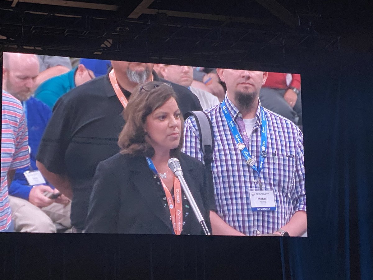 smithbaptist's tweet photo. Thankful for a messenger, an attorney, reminding the messenger body that we’re not Amish living on some farm, and we cannot avoid all interaction with the world around us if we’re going to be salt/light witnesses for Christ IN THE WORLD.

Thank you, sister! #SBC22 https://t.co/Fn7wMVCL4r