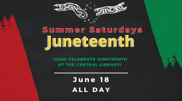 dallaslibrary's tweet photo. Join us in a celebration of #Juneteenth Saturday, June 18 from 12:30 to 4 p.m. at the J. Erik Jonsson Central Library. Enjoy storytelling, a performance by the South Dallas Choir, craft booths and a panel discussion about the history of Deep Ellum. https://t.co/2VkacRgQ3l