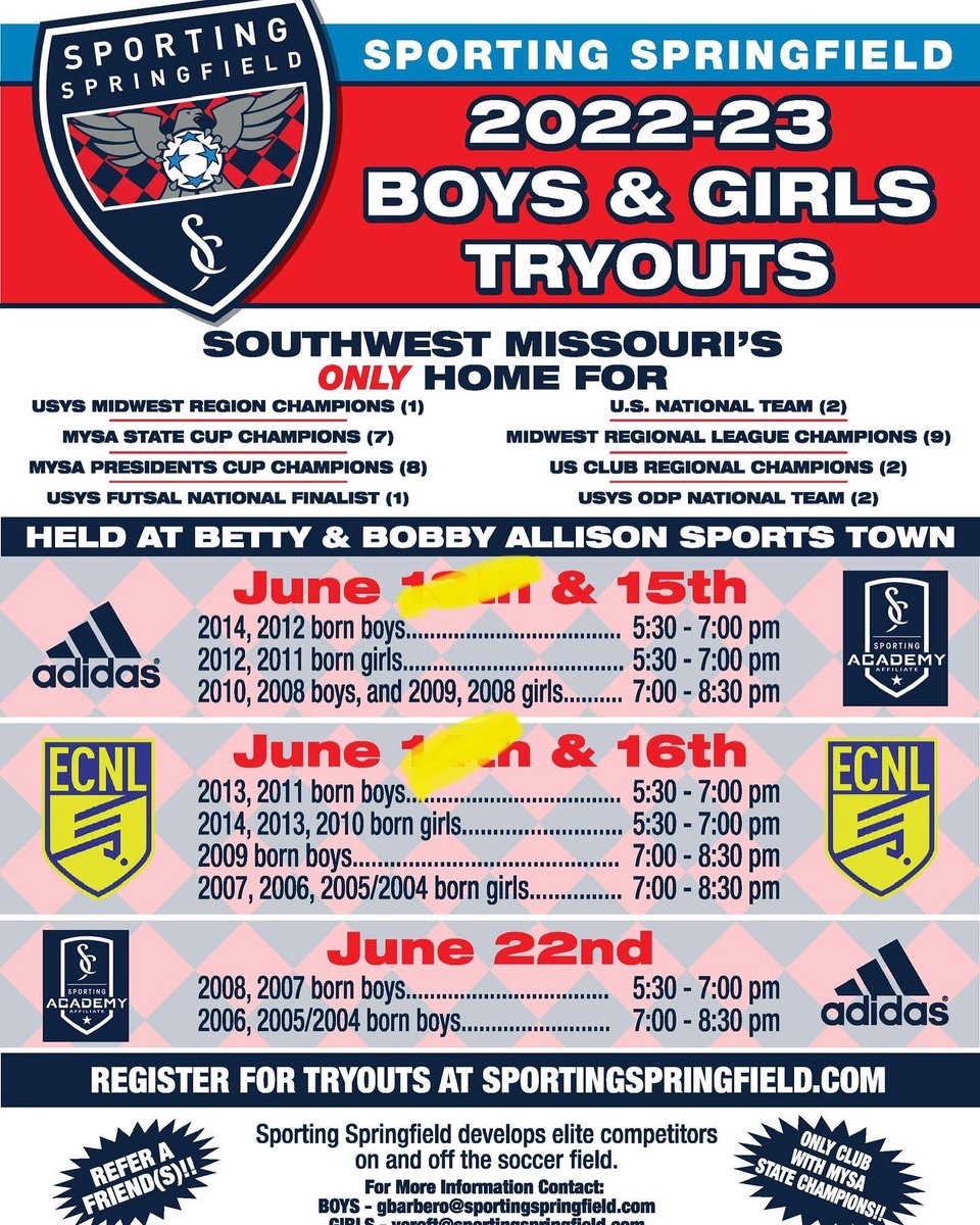 sportingsgf's tweet photo. We’re THIS EXCITED for night 3 of tryouts!! The environment has only been surpassed by the quality of play on the fields. Keep it up…it’s awesome to be around!!
Still time to register/attend for tryouts --> https://t.co/n5IqMgoMej
#PlayerCentered #ProcessFocused #GrowthMinded https://t.co/n6ON1LTVs5