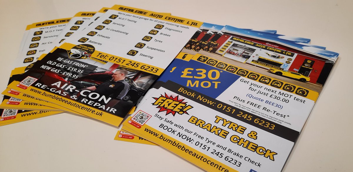 ChewDigital's tweet photo. Another delivery of our bespoke designed A5 Flyers for Bumblebee Auto Centre Ltd. Double Sided 170gsm Gloss.
#flyers #flyersdesign #chewdigital #wirralbusiness #flintbusiness #moldbusiness #northwalesbusiness #cargarage https://t.co/2iwIc4lhrC