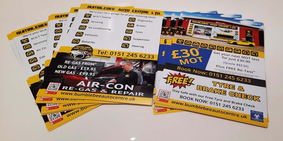 ChewDigital's tweet photo. Another delivery of our bespoke designed A5 Flyers for Bumblebee Auto Centre Ltd. Double Sided 170gsm Gloss.
#flyers #flyersdesign #chewdigital #wirralbusiness #flintbusiness #moldbusiness #northwalesbusiness #cargarage https://t.co/2iwIc4lhrC