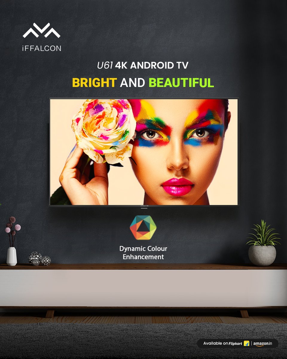 iFFALCONIndia's tweet photo. Experience the vibrancy of colourful visuals on the #iFFALCON U61 4K #AndroidTV. It is equipped with Dynamic Colour Enhancement which makes visuals appear brighter and colourful.
Shop now: https://t.co/dx3NDcgMQ9
#U61 #4K #TV #SmartTV #DynamicColourEnhancement #Television https://t.co/Bea60zrfdc