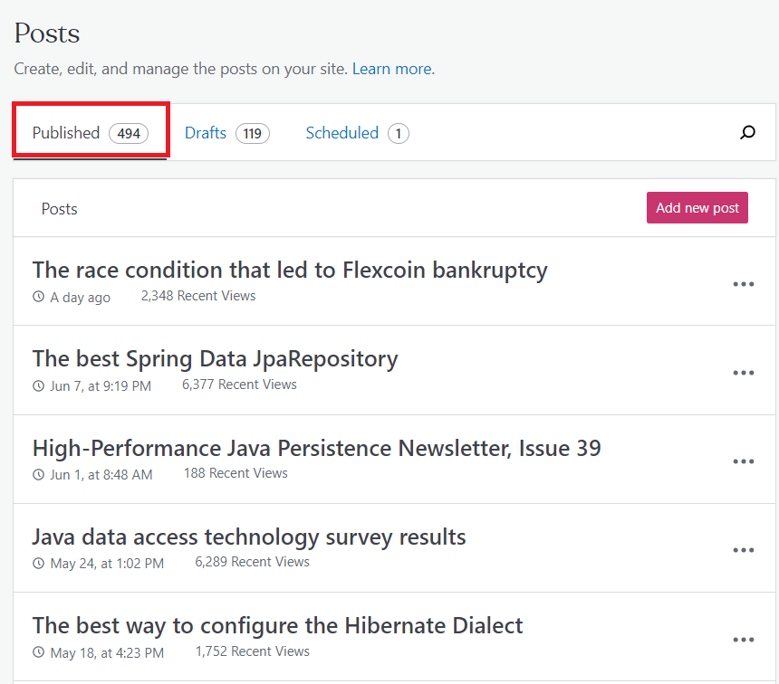 In almost 9 years, I've written 495 articles (one is scheduled for the next week).

On average, it takes me 5 hours to write a new article (309 full-working days).

Looking back, this has been one of the best time investments in my career.

It's all about Persistence!