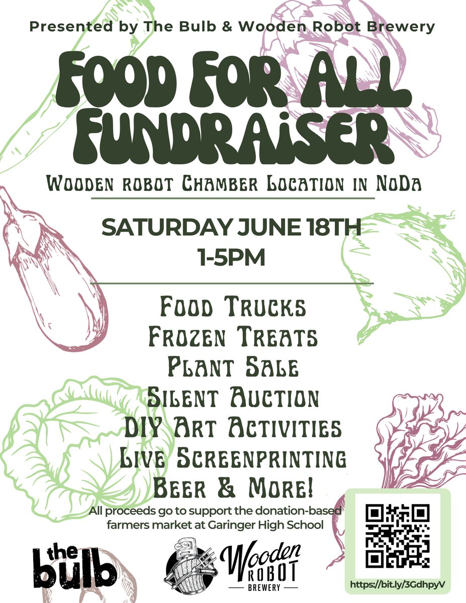 The Bulb & Wooden Robot Brewery presents, Food For All Fundraiser on Saturday, June 18th from 1-5PM at The Chamber by Wooden Robot Brewery! Sign up using the link below. Link: bit.ly/3GdhpyV .
