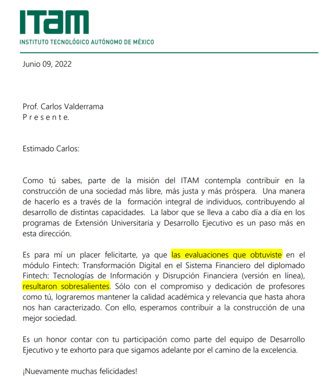 Mi total agradecimiento a mis queridos #alumnos por este reconocimiento y al <a href="/ITAM_mx/">ITAM</a> por permitirme compartir #ideas, influir su mente, corazón y curiosidad para generar nuevos proyectos #FinTech y #Blockchain. Gracias por permitirme cambiar el mundo un #itamita a la vez!