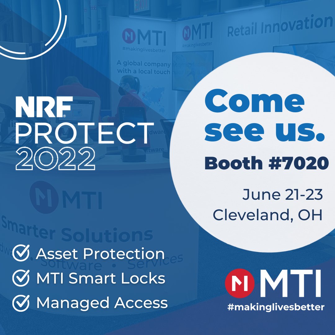 MTI_GS's tweet photo. #NRFProtect is right around the corner! Come watch demos of all the latest solutions we offer and chat up our team about what's happening in the retail security world at booth #7020.

#retailsecurity #lossprevention  #MakingLivesBetter #retailtechnology #nrfprotect2022 https://t.co/2hHbvNP47k