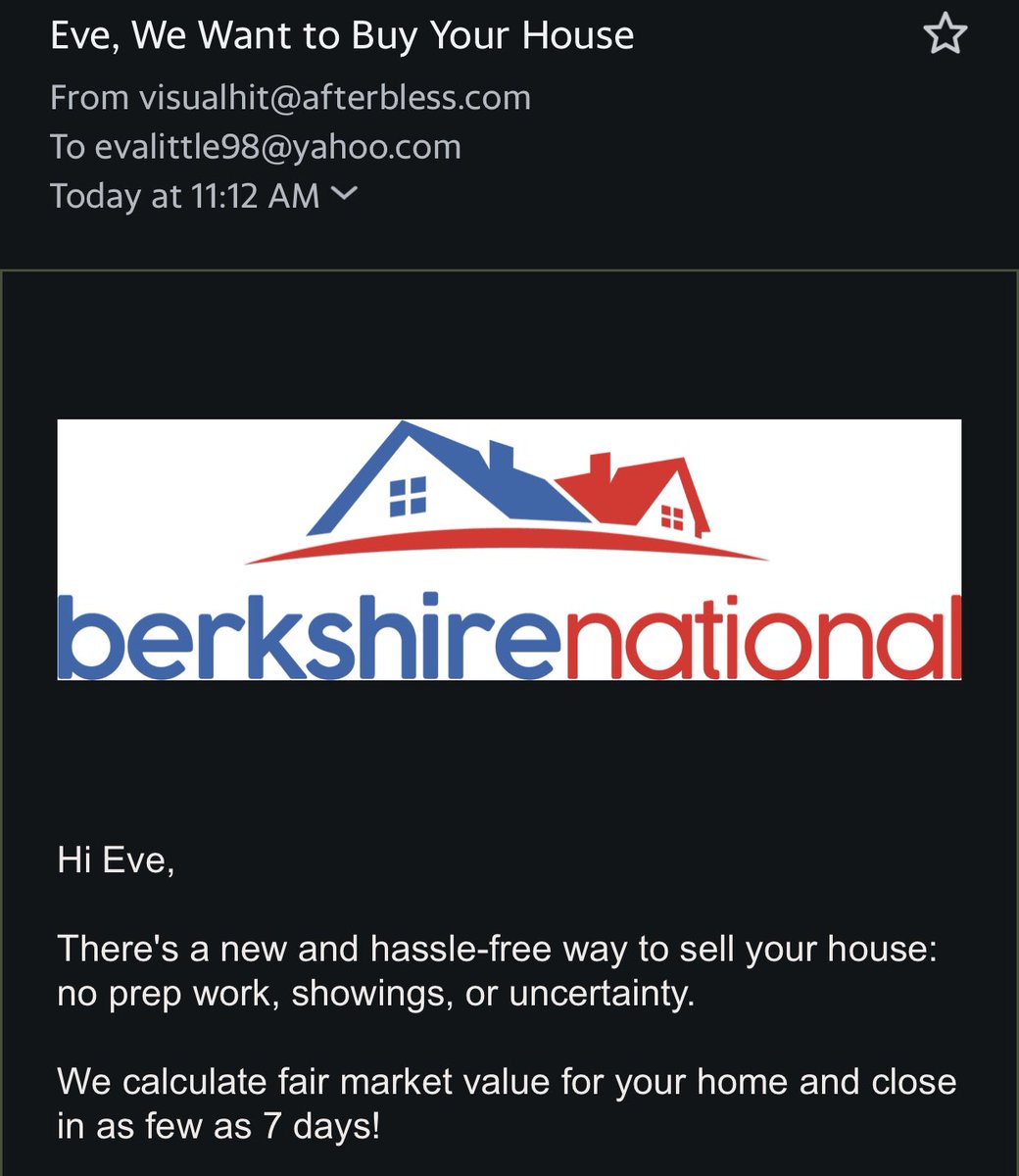 evawut's tweet photo. This is an actual email I just received from Warren Buffet’s hedge fund. A billionaire wants to take away my home and rent it back to me for 5x the current payment. Should I go for it? 🇺🇸 #waytogoamerica https://t.co/mJfiyza35f