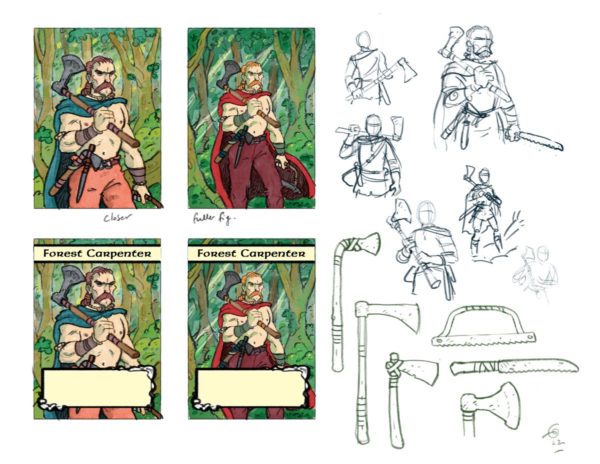 FabledOne99's tweet photo. Time to post some more amazing artwork by Illustrator @garenewing from our game in development #calleva
Love this Forest Carpenterπ Garen has spent time researching the tools and weapons used by Iron Age people. You can see this in his rough sketches below.
#boardgames https://t.co/E0RZ70GWKg
