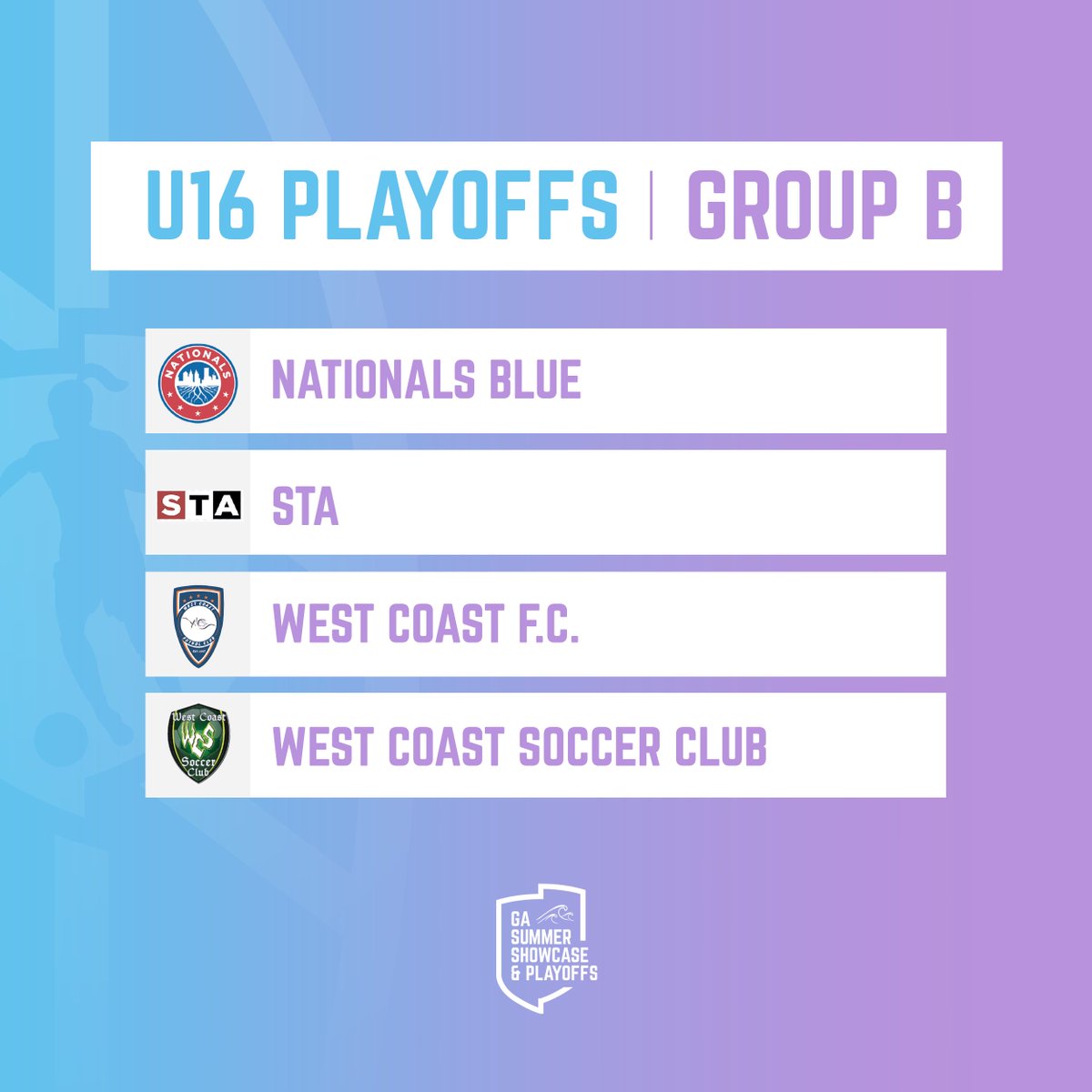 GAcademyLeague's tweet photo. The groups for the U16 Playoffs at #GACA22 are 🔥

U16 Groups A-D 👇

Head to GotSport to check out the full Showcase groupings. https://t.co/jOiauiG2G6