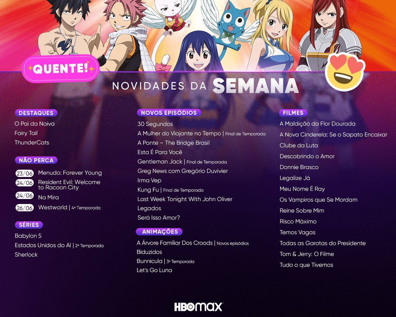 FAIRY TAIL DUBLADO DATA DE ESTREIA NA HBO MAX 