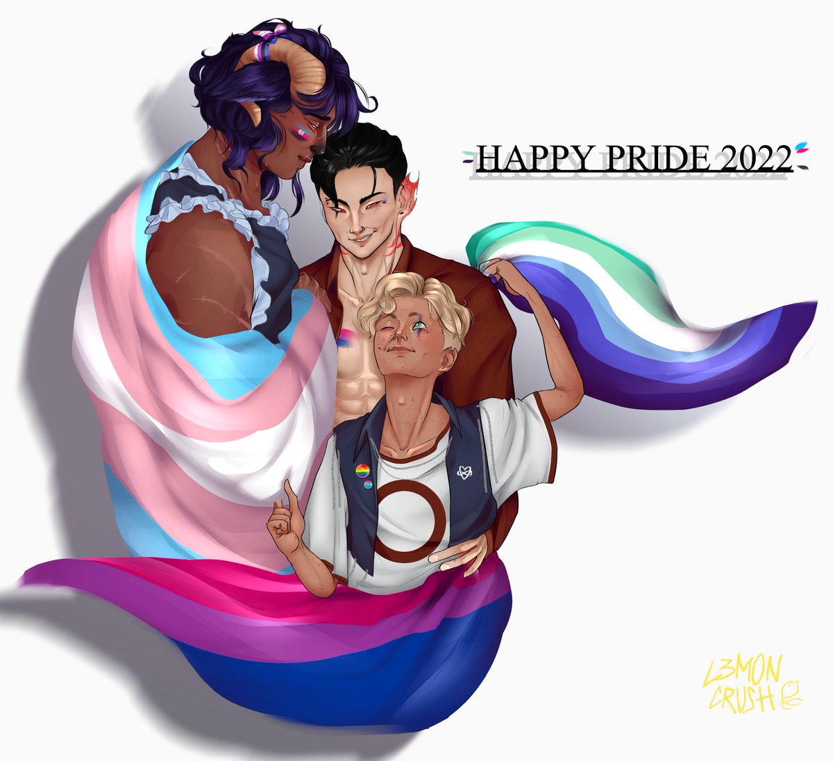 MILL0W_CL0UD's tweet photo. pride month with three of my own characters🏳️‍🌈 [this year / last year] https://t.co/jdGs3gtTun
