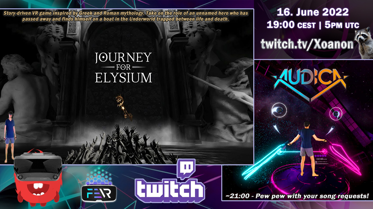 _Xoanon_'s tweet photo. In 30 minutes: #VR stream! We row, row, row our boat gently down the Styx in #JourneyForElysium, then music with song requests in #AUDICA! πΆ
β‘οΈ https://t.co/JrW81RRdK4 π¦
#VirtualReality #MixedReality #TwitchStreamers #Twitch #LIV @LIV @pulsoid_app @Mantis_GamesBE #fevrtweet https://t.co/QJ9TBqm87d