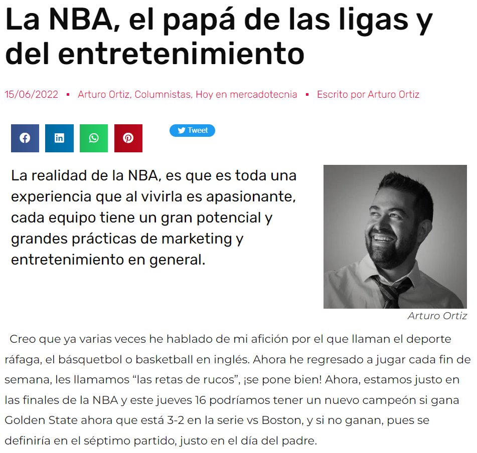 Les compartimos nuestro artículo: "La NBA, el papá de las ligas y del entretenimiento", escrito por @soyarturortiz en <a href="/Merca20/">Merca2.0</a>.
¡No se lo pierdan!
bit.ly/3zBJ0IL

Visítanos en: birth.mx