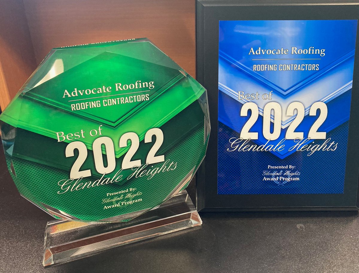 AdvocateRoofing's tweet photo. We are happy and honored to announce that Advocate Construction has been selected as the Winner for the 2022 Best of Glendale Heights Awards in the category of Roofing Contractors!

#roofing #roofingcontractor #roofingcompany #glendaleheights #chicago #chicagoland #enjoyillinois https://t.co/pyKSMvWBll