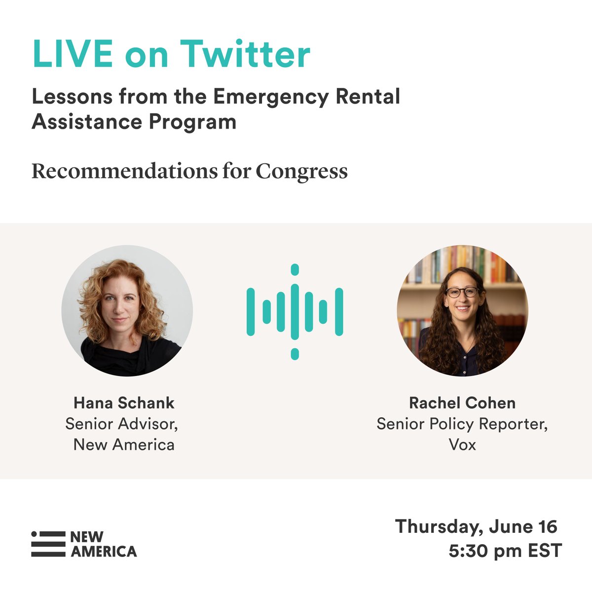 How can Congress more equitably manage relief funds?

Join us tomorrow for a live Twitter Spaces chat with <a href="/NewAmericaPIT/">New America Public Interest Tech</a>, @hanaschank, and <a href="/voxdotcom/">Vox</a>’s @rmc031 on lessons learned from #ERAP and recommendations for inclusive policy design.

🔊 Thursday, June 16th, 5:30pm ET
