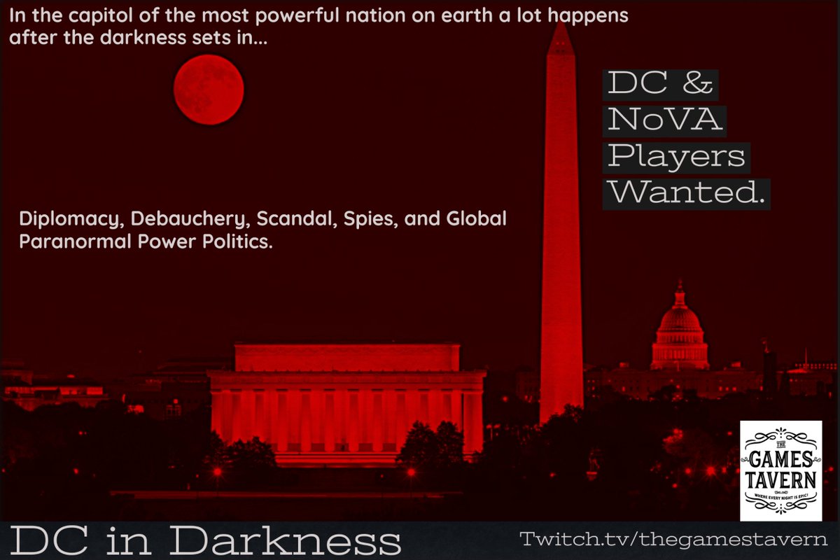 gmsroundtable's tweet photo. Looking for adventurers in DC Northern Virginia who love #worldofdarkness
for @DCindarkness streaming on @thegamestavern 

Performance background a plus but not required. 

Start with the consideration doc here: https://t.co/7o4ge36caP

#ttrpg #twitch #youtube #actualplay #vamily https://t.co/pFiHqb8VJe