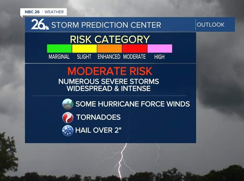 MerlotsWeather's tweet photo. ⛈ 4-9pm on this wild weather Wednesday, stay weather savvy. 📺 Widespread damage from severe storms is likely. 🌪 We've been upgraded to a #MODERATERISK in the #FoxValley. 
#SevereWeather #Wisconsin #Tornadoes #HurricaneForceWinds #DamagingHail #WI #Weather #Threat https://t.co/eCNUXVgAVs