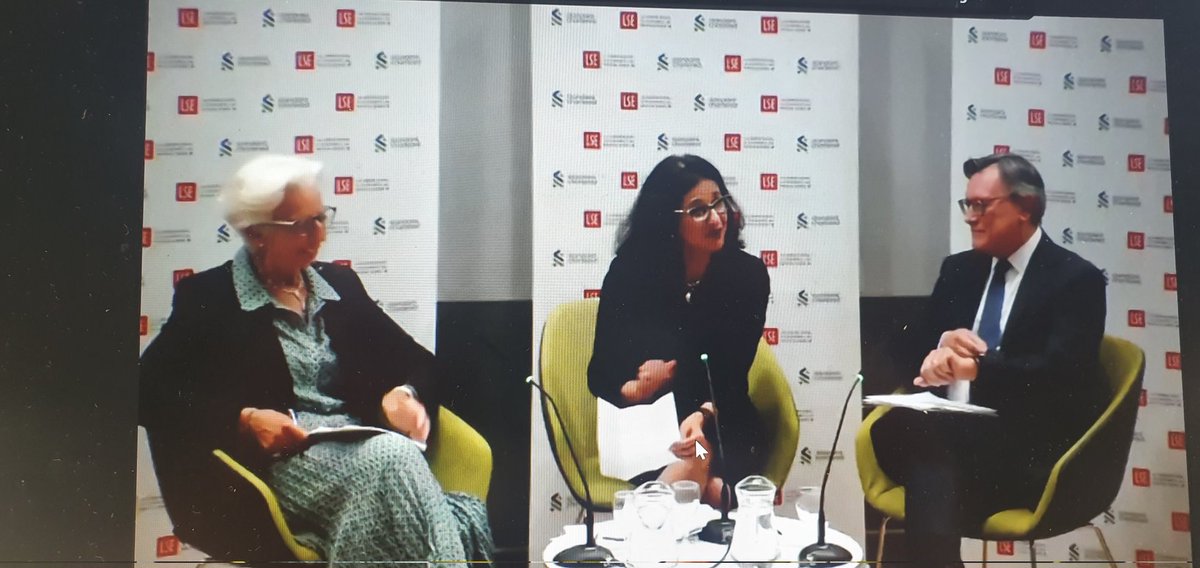 MaraMonti2's tweet photo. What a privilege to see together two of the most powerful women in the world #ChristineLagarde president of #ECB a global rockstar for financial markets and baroness #MinoucheShafik LSE director, both remarkable example of courage and perseverance #LSESC https://t.co/gfXMiDUbfe