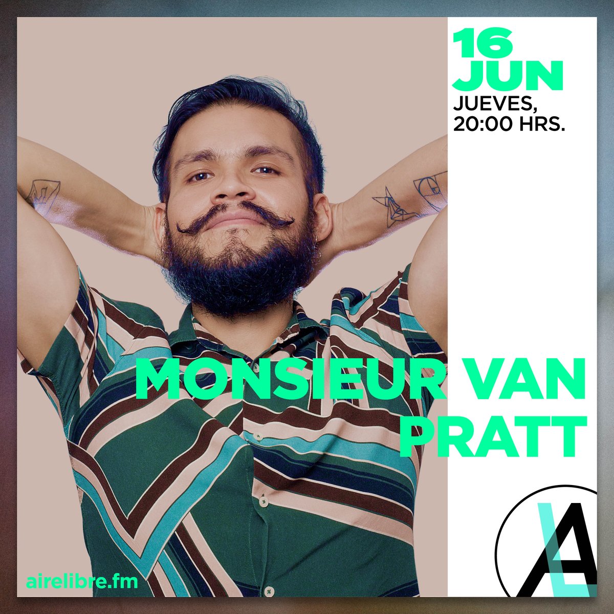 airelibre_fm's tweet photo. Músico, DJ y productor de la CDMX 🔥 @VanPrattMusic, mezcla música disco de los 70’s, el funk de los 80’s y jazz. Escucha su rica selección en #AireLibreTresCero. A las 8 PM, súbele por https://t.co/J0KeYYwKUG. 

#MásQueRadio https://t.co/sJbD1rremt