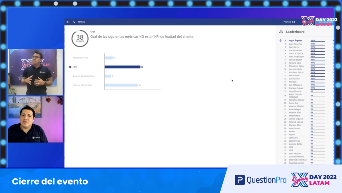 questionpro_es's tweet photo. Ufff! 🔥 Esta sesión de #LivePoll se pone buenísima. Estamos en la recta final del #XDaySpringLATAM 😮 
¡Estamos a minutos de conocer a los siguientes ganadores! 🎁 https://t.co/jNeWmJHRz9