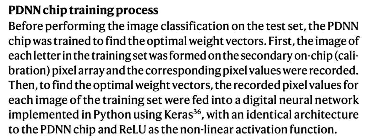 The authors take a CNN (a Keras model, always nice to see!) and encode it on a photonic chip. It can classify images through direct processing of optical waves as they propagate through the chip's neural layers. It achieves an inference speed of 1.7 billion images per second!