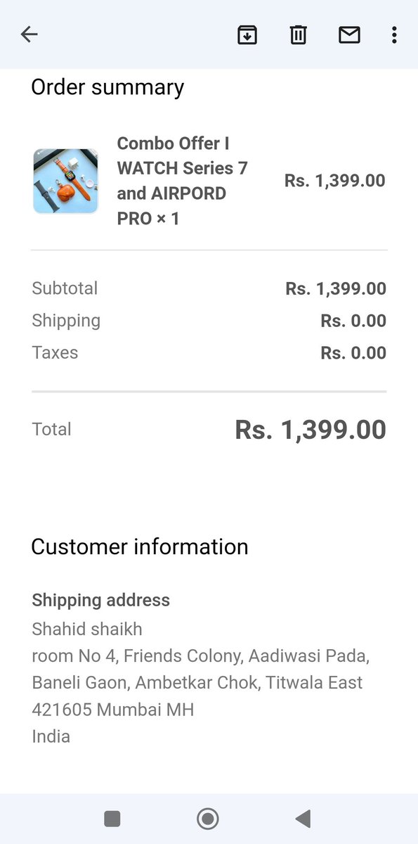 ishahidshaikh's tweet photo. i orders online smart watch and ear phone for Facebook rs 1399 and send me number watch please help @MumbaiPolice @DelhiPolice @CPMumbaiPolice @CPDelhi https://t.co/KN9qfD4lTZ