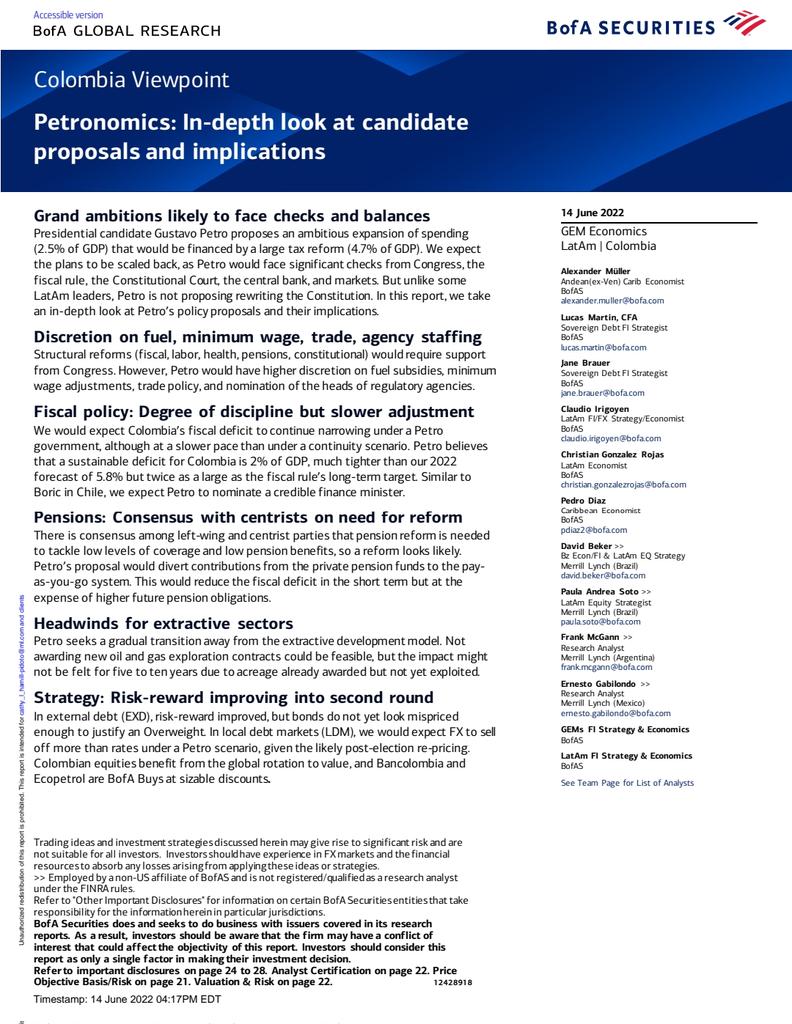 petrogustavo's tweet image. El Bank of America hace un analisis positivo sobre mi programa de gobierno
