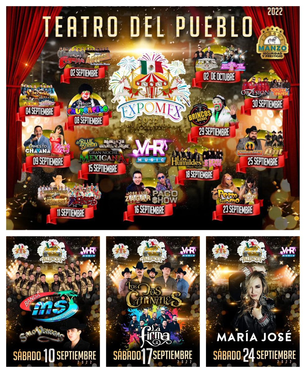 DondeHayFeria's tweet photo. 🎡🇲🇽🎶¡La espectacular #Expomex Nuevo Laredo 2022 llegará en septiembre con súper elenco en su teatro del pueblo y palenque!

🟢 @BANDA_MS
⚪️ #LosDosCarnales
🔴 @LaFirmaOficial
🟢 @lajosa
⚪️ @ErnestoChavana y #KarelyRuiz
🔴 @zagarjl
🟢 @OscarBurgosTv
...
https://t.co/4I5Mm5nlGJ https://t.co/hl71N39VjA