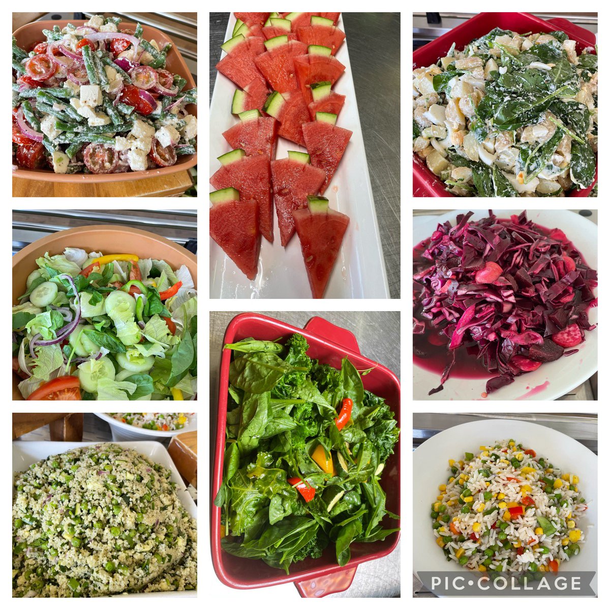 A Healthy fresh,colourful salad bar today including a delicious warm salad. And watermelon trees #fresh #colourful #salad #HealthyEating #healthy <a href="/packwoodhaugh/">Packwood Haugh</a> <a href="/KitchenPackwood/">packwood kitchen</a>