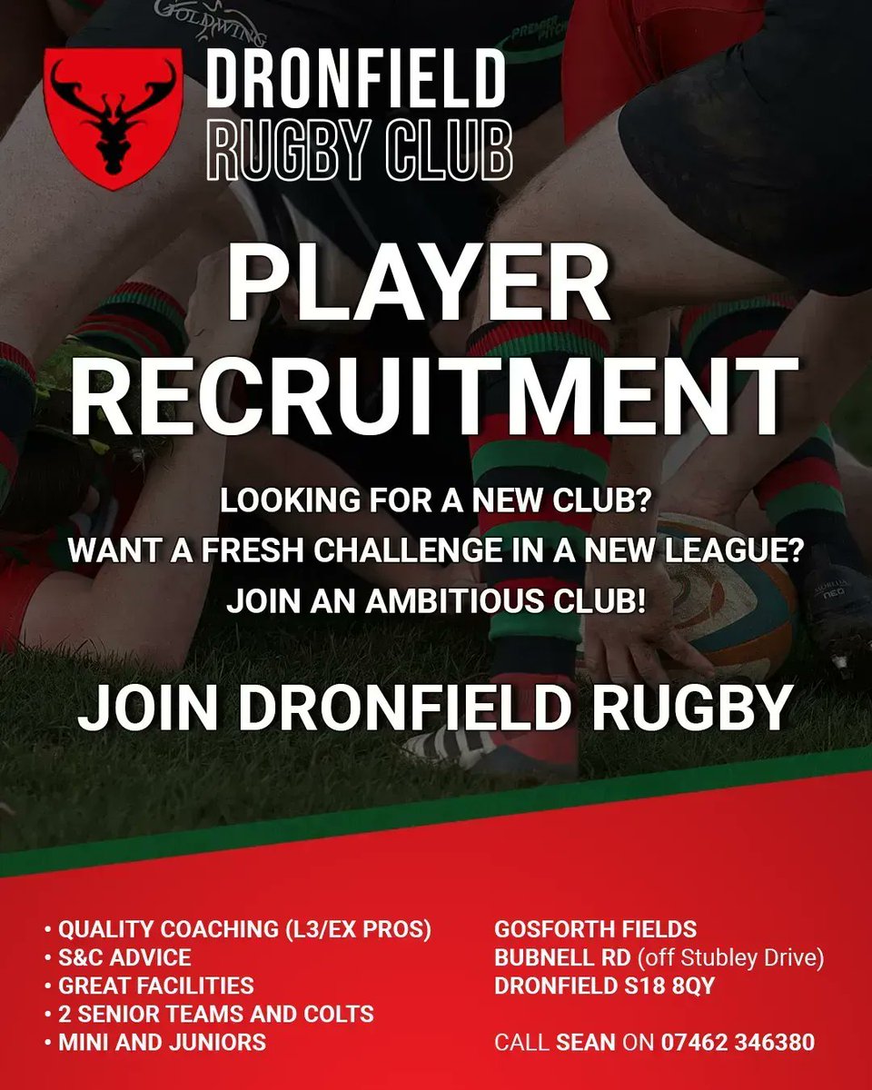 Dronfieldrugby's tweet photo. 🔴⚫️ PLAYER RECRUITMENT Ahead of the new season we are looking for new players to join us, DM or follow us for more info. Check back next week to meet our head coach Sean Scanlon, and forwards coach Michael Hills!  🙌

#upthedron https://t.co/aURcpQ8gsN