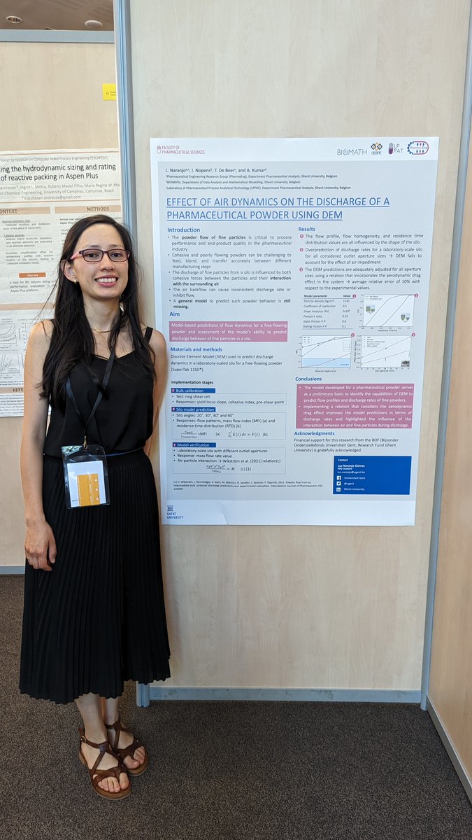 PharmaEngUGent's tweet photo. PharmaEng team members were in Toulouse for the #ESCAPE32 conference this week! Luz Naranjo Gómez presented her research on powder discharge modelling and Pedro Martin Salvador presented his research on spray dryer design for heat-sensitive products. #equipmentdesign https://t.co/3rEBvBqJ5t
