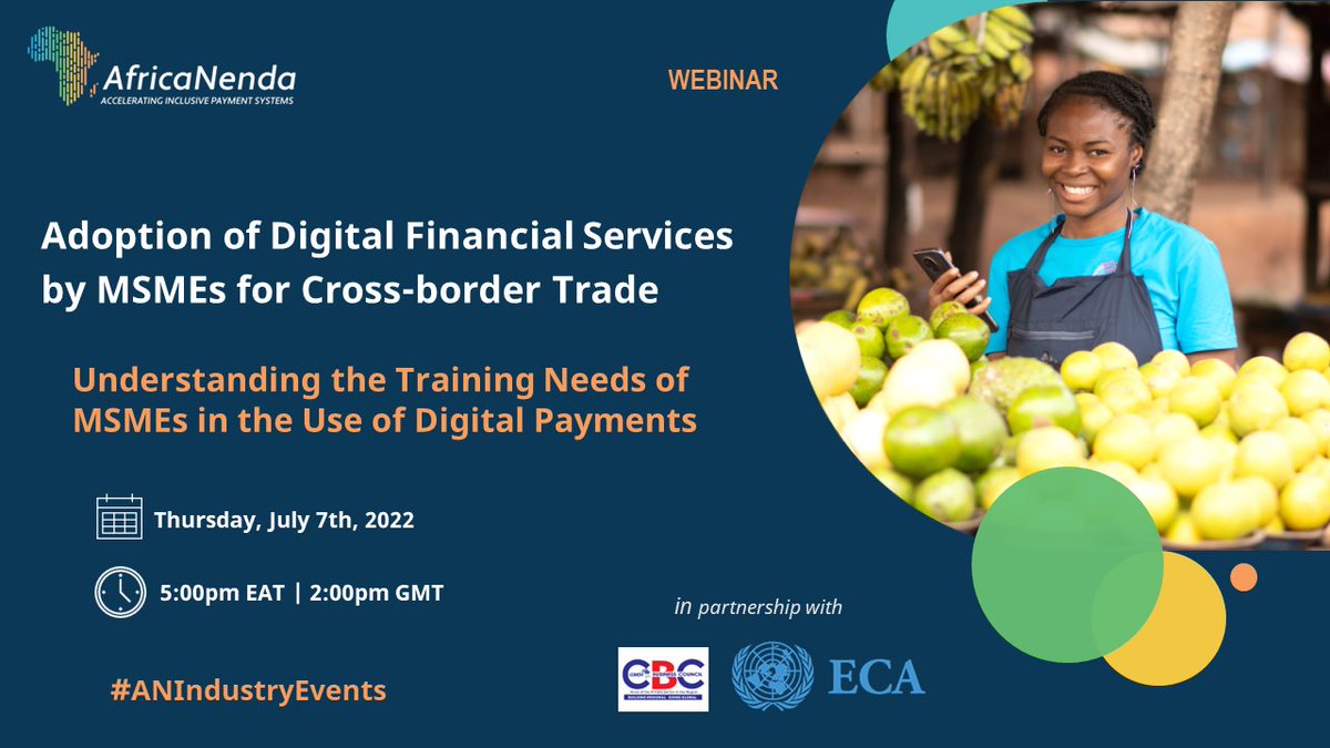 AfricaNenda's tweet photo. No.2⃣of our webinar series!
We partnered with @COMESABusiness and @ECA_OFFICIAL to assess the training needs of #MSMEs within the COMESA region to adopt #DFS for cross-border transactions. 

Join us to learn about insights👉https://t.co/BrtUZxPNn0

#AfricaNenda #ANIndustryEvents https://t.co/W97AcJ9qVG