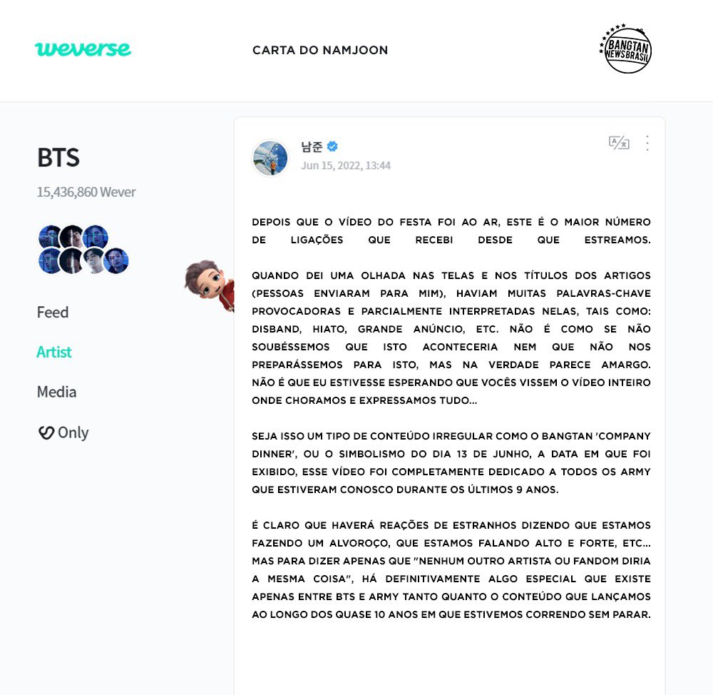 BTSNewsBrasil's tweet photo. 📍 Tradução da carta do Namjoon no Weverse. 

*É importante que todos leiam. 💜

@BTS_twt #BTS https://t.co/P5OkNGCyIw