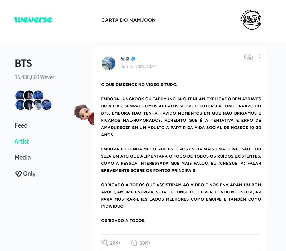 BTSNewsBrasil's tweet photo. 📍 Tradução da carta do Namjoon no Weverse. 

*É importante que todos leiam. 💜

@BTS_twt #BTS https://t.co/P5OkNGCyIw